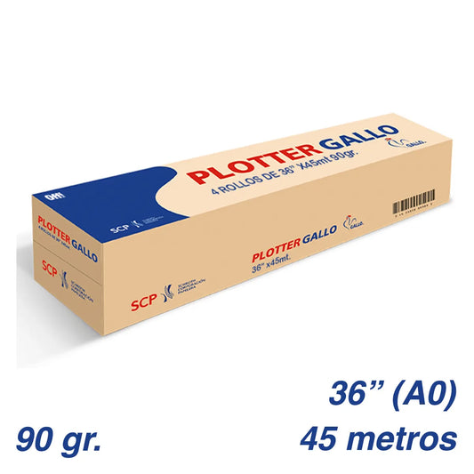 ROLLO PAPEL PLOTTER BOND GALLO 90GR 36" X 45 MTS A0 (Caja 4 rollos)