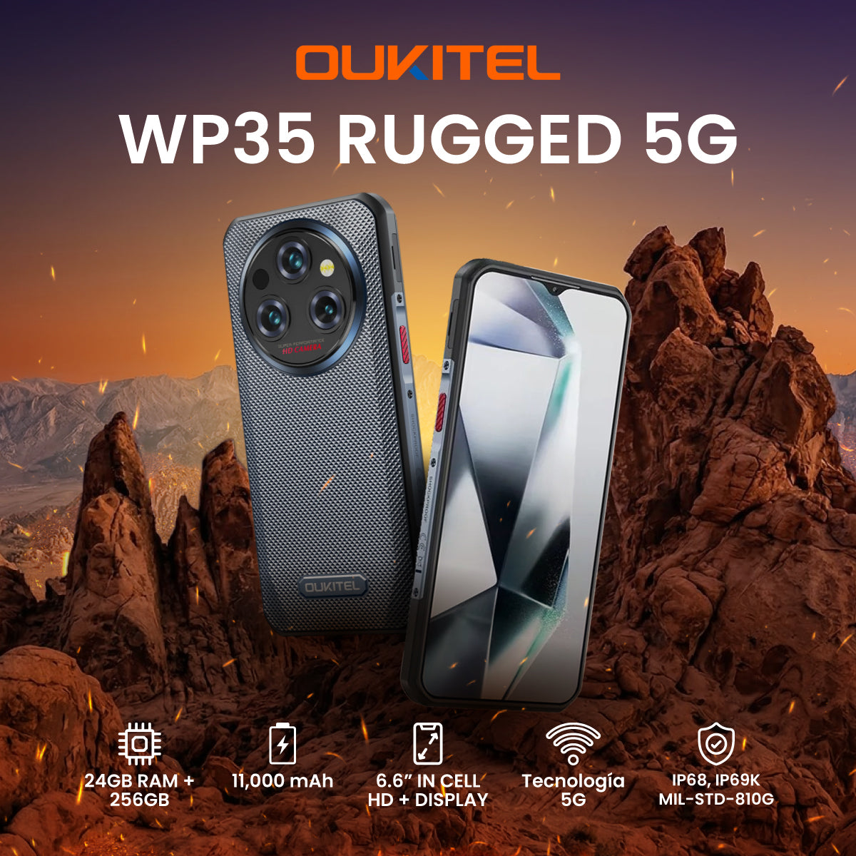 OUKITEL WP35 Celular Rugged 5G 24GB, 256GB 11000mAh Doble SIM Smartphone