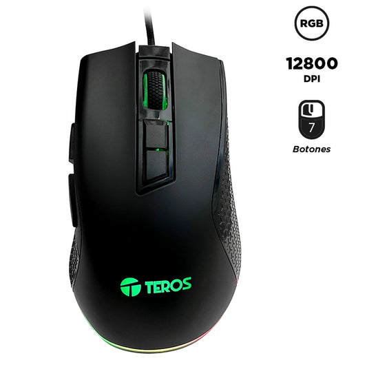 Mouse gamer TEROS TE-1211G, 7 botones, RGB, negro