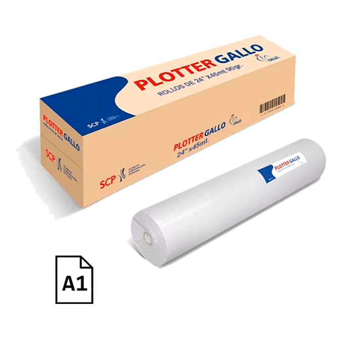 ROLLO PAPEL PLOTTER BOND GALLO 90GR 24 X 45M A1 (Caja 4 rollos)