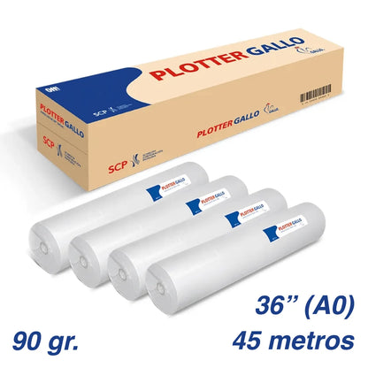 ROLLO PAPEL PLOTTER BOND GALLO 90GR 36" X 45 MTS A0 (Caja 4 rollos)